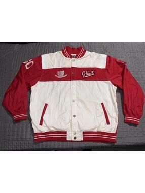 Y2K G-Unit Jacket Mens 1XL Red White Bomber Snap Button Oversized Vintage